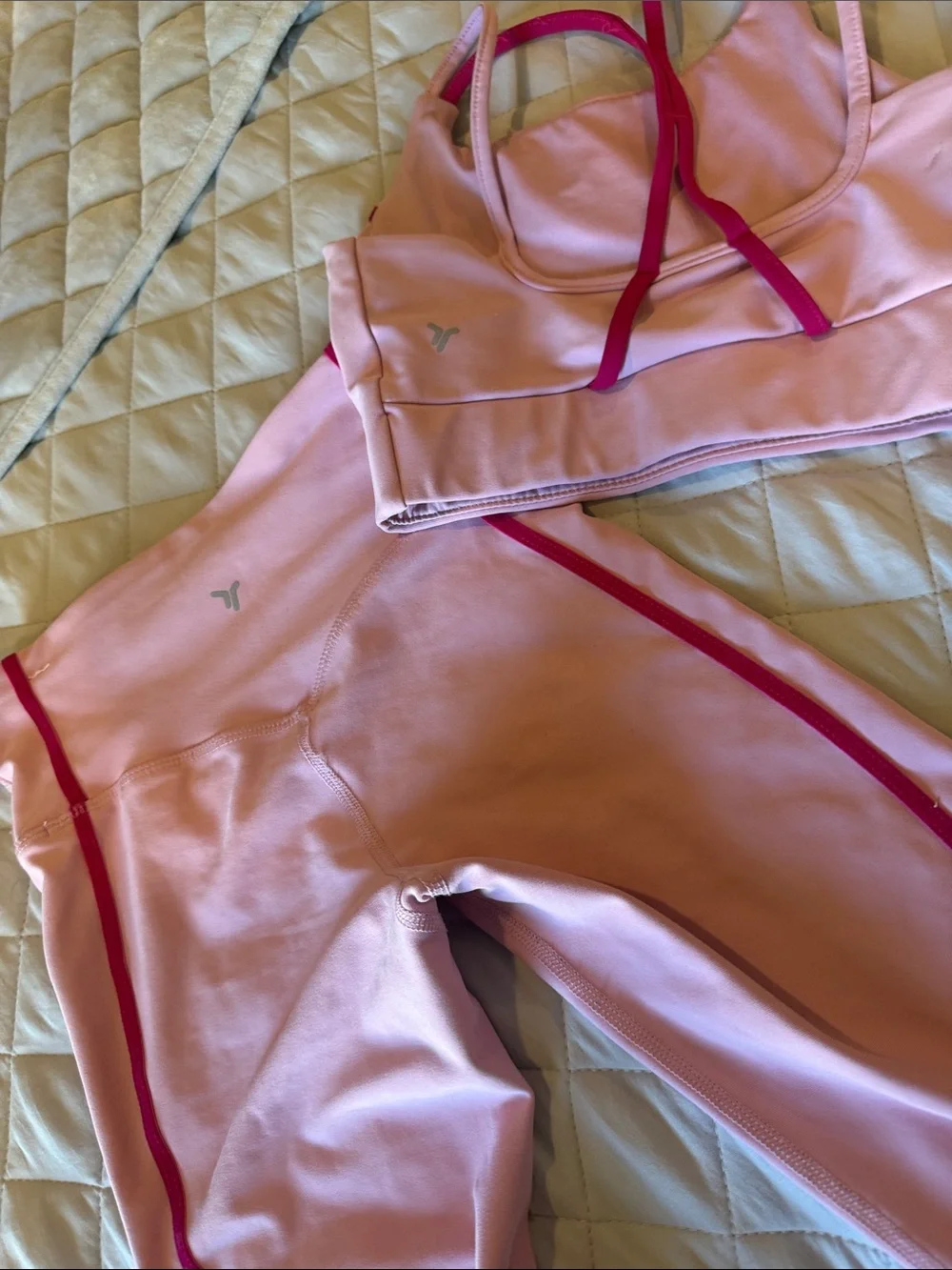 Old Navy Pink Leggings and Crop Top Set with Fuchsia Trim